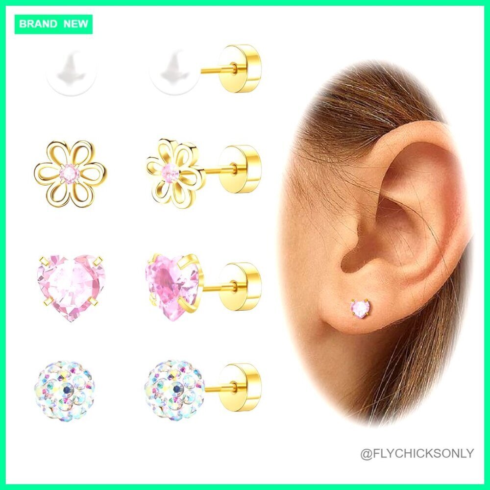 Hypoallergenic Screw Back Stud Earrings for Girls Toddler Sensitive Ears